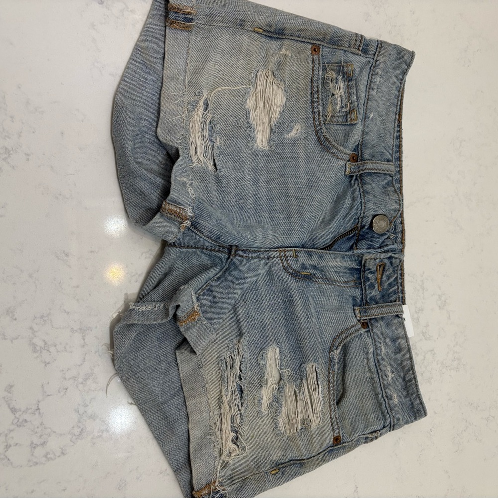 American Eagle Outfitters Light Blue Distressed Jean Shorts